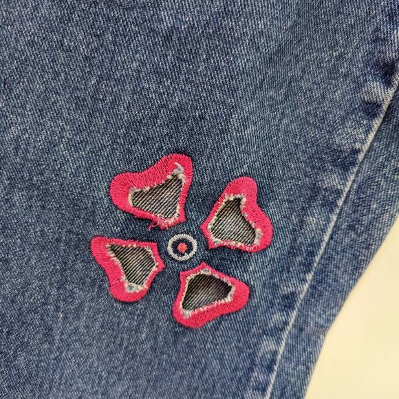Vintage Y2K Floral Embroidered Cut Out Jeans Bootcut 70s Hippie Retro Bimbo Blue - Picture 5 of 6